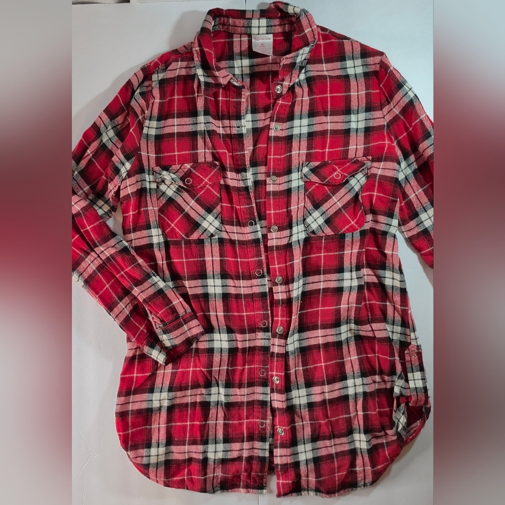 Red Plaid Button-Up Shirt